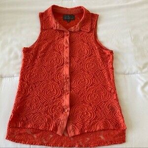 PJK Patterson J. Kincaid Pumpkin Coral Floral Lace Vest Top Buttons Sexy SZ S